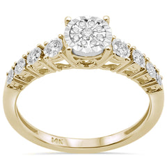 SPECIAL! .23CT G SI 14KT Yellow Gold Diamond Round Diamond 5 Stone Miracle Illusion Engagement Ring Size 6.5