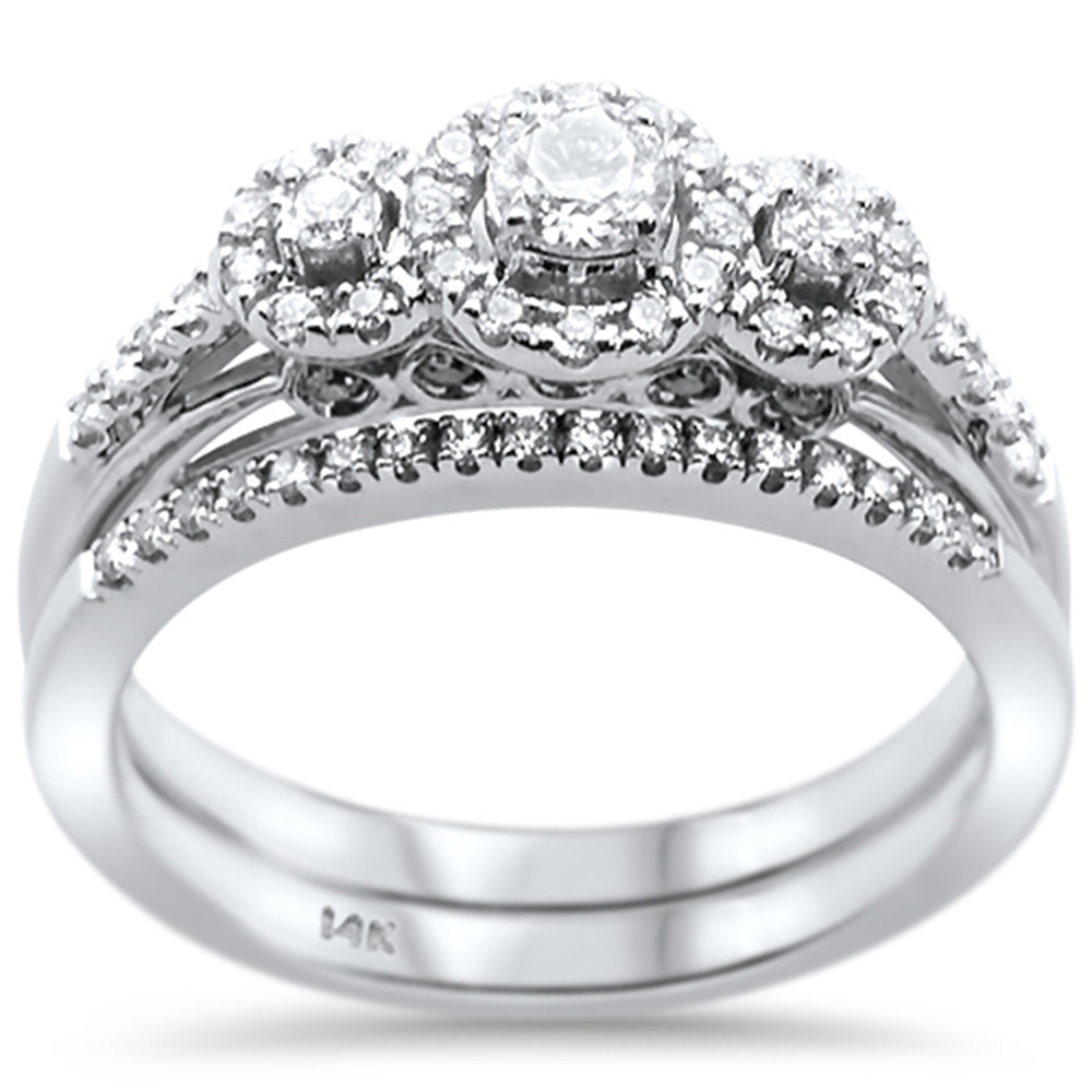 DIAMOND CLOSEOUT!  .48ct 14k White Gold Diamond Three Stone Engagement Bridal Set Ring
