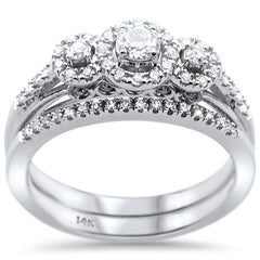 DIAMOND CLOSEOUT!  .48ct 14k White Gold Diamond Three Stone Engagement Bridal Set Ring