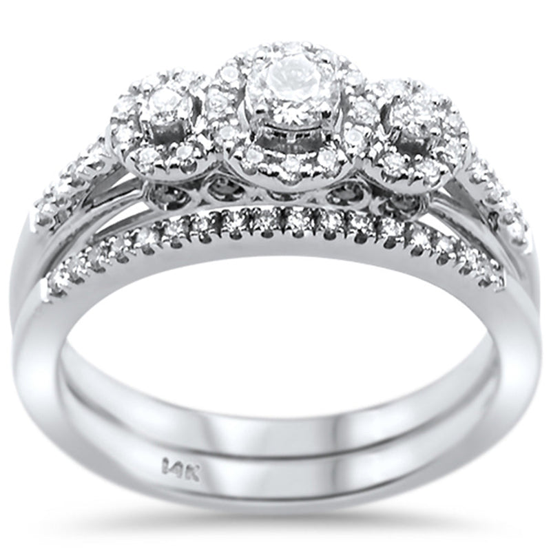 DIAMOND CLOSEOUT!  .48ct 14k White Gold Diamond Three Stone Engagement Bridal Set Ring