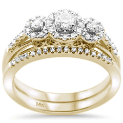 DIAMOND CLOSEOUT! .49ct 14K Yellow Gold Three Stone Diamond Engagement Bridal Set Size 6.5