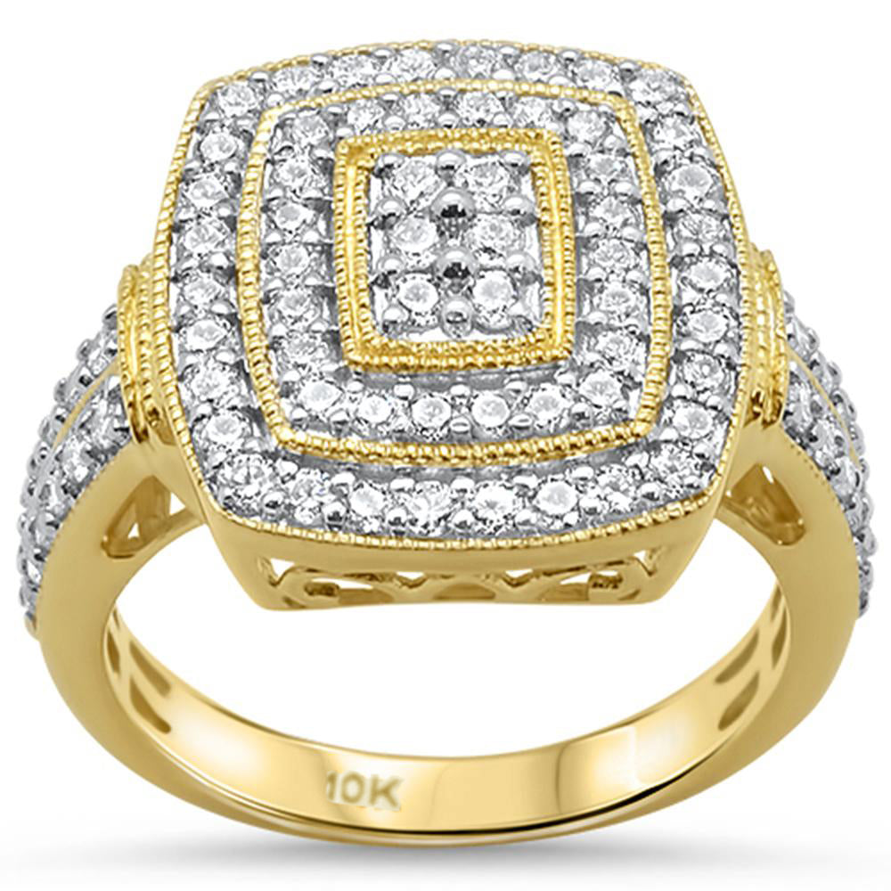 DIAMOND CLOSEOUT! 1.05ct 10k Yellow Gold Square Cocktail Cluster Diamond Ring Size 6.5