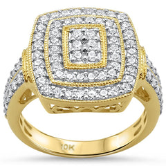 DIAMOND CLOSEOUT! 1.05ct 10k Yellow Gold Square Cocktail Cluster Diamond Ring Size 6.5