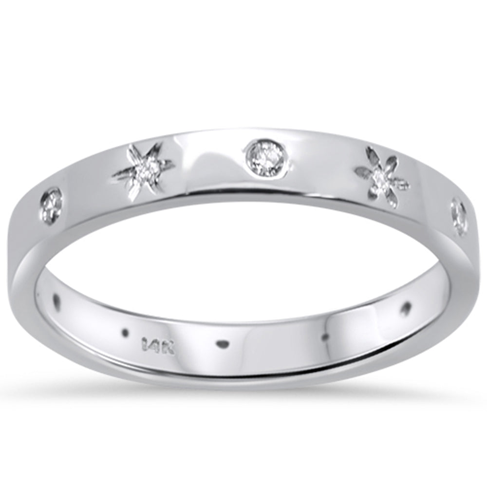 SPECIAL! .13ct 14K White Gold Bezel Set Diamond Stars Band Ring Size 6.5