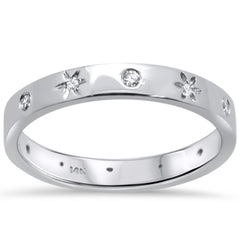 SPECIAL! .13ct 14K White Gold Bezel Set Diamond Stars Band Ring Size 6.5