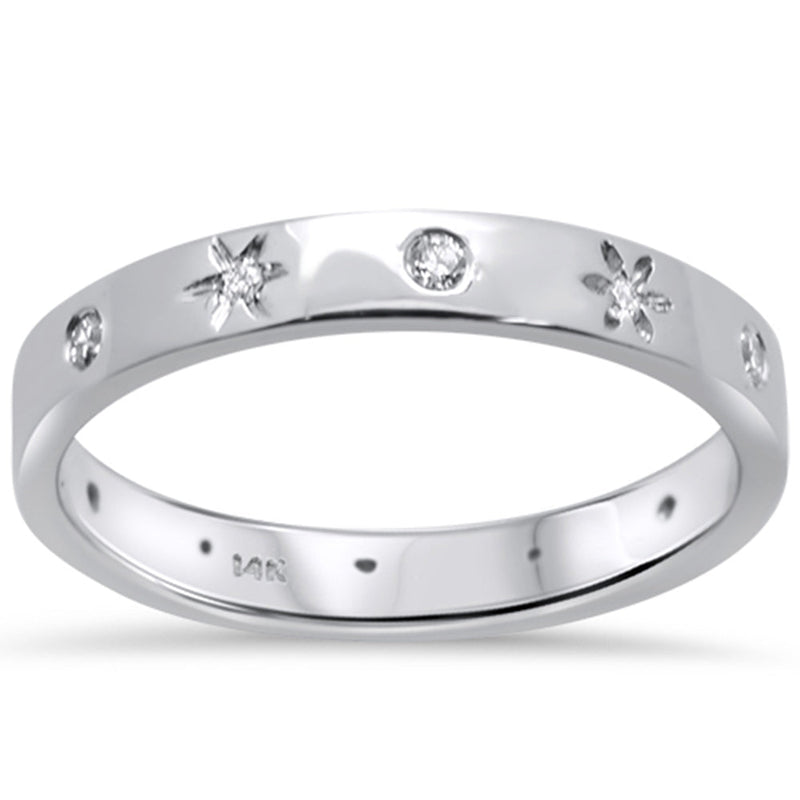 SPECIAL! .13ct 14K White Gold Bezel Set Diamond Stars Band Ring Size 6.5