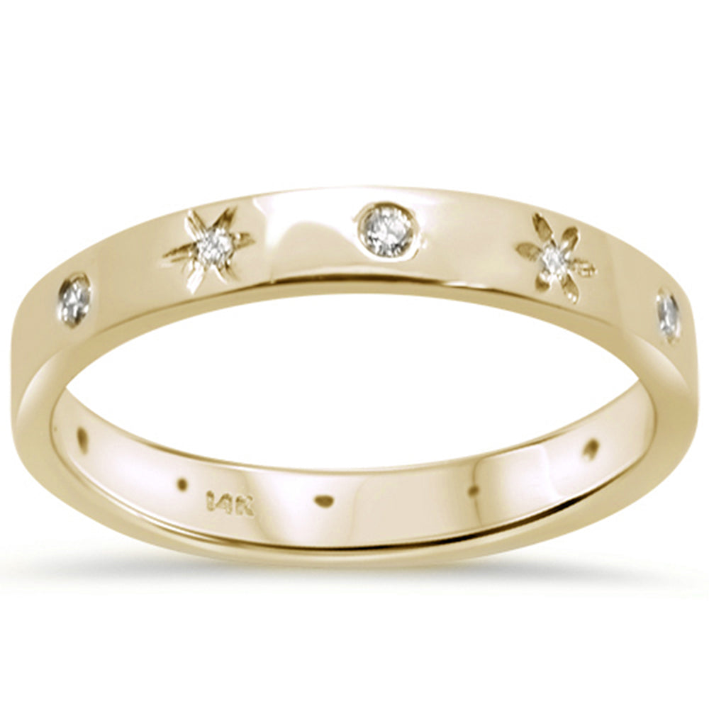 SPECIAL!.12ct 14K Yellow Gold Bezel Set Diamond Stars Band Ring Size 6.5