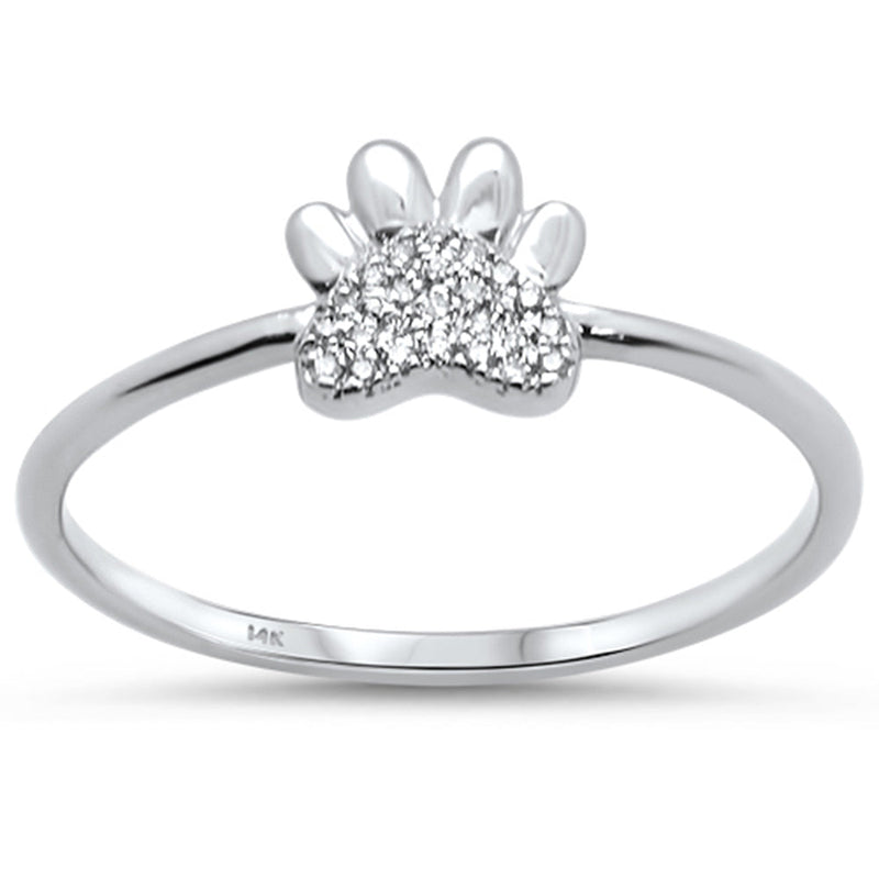 DIAMOND  CLOSEOUT! .04ct 14K White Gold Cute Paw Print Diamond Ring Size 6.5