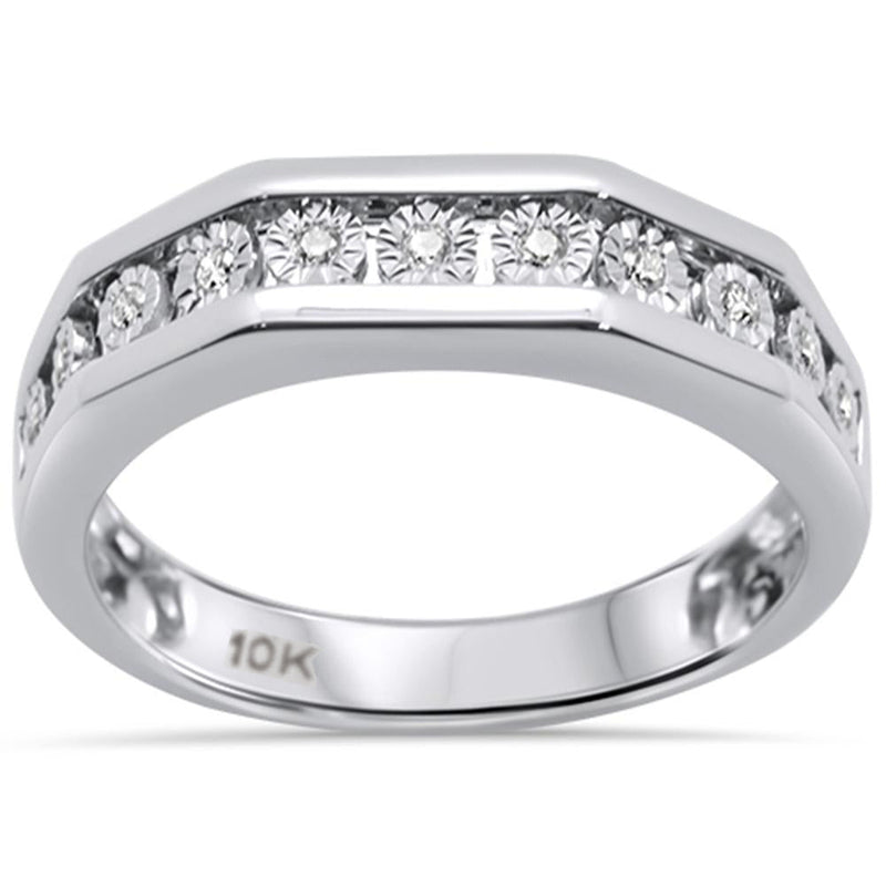 DIAMOND CLOSEOUT!  .13ct 10K White Gold Diamond Men's Ring Band Size 10