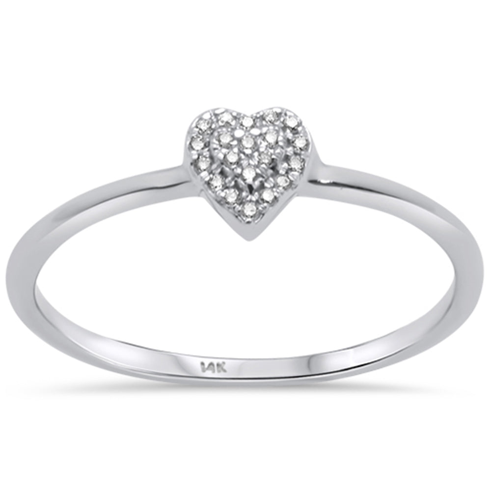 DIAMOND CLOSEOUT!  .03ct 14KT White Gold Pave Heart Trendy Diamond Ring Size 6.5