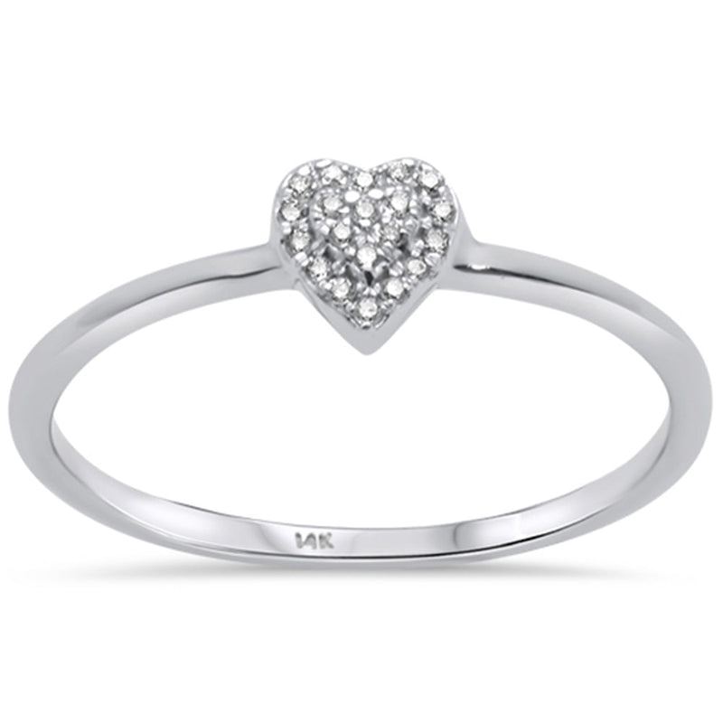 DIAMOND CLOSEOUT!  .03ct 14KT White Gold Pave Heart Trendy Diamond Ring Size 6.5
