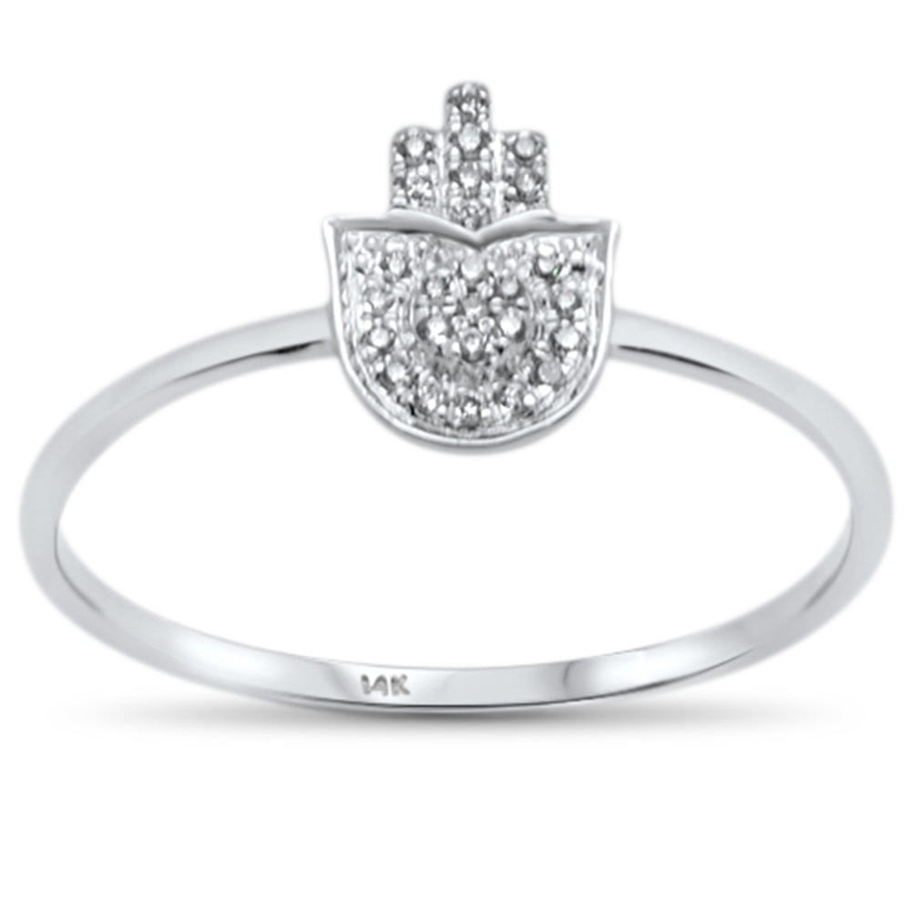 DIAMOND CLOSEOUT! .05ct 14KT White Gold Trendy Hand of Hamsa Diamond Ring Size 6.5