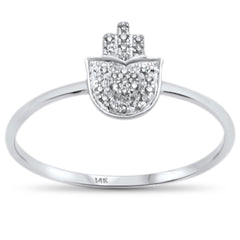 DIAMOND CLOSEOUT! .05ct 14KT White Gold Trendy Hand of Hamsa Diamond Ring Size 6.5