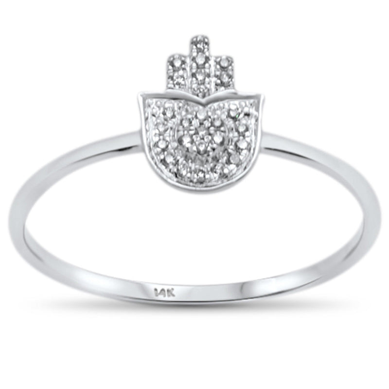 DIAMOND CLOSEOUT! .05ct 14KT White Gold Trendy Hand of Hamsa Diamond Ring Size 6.5