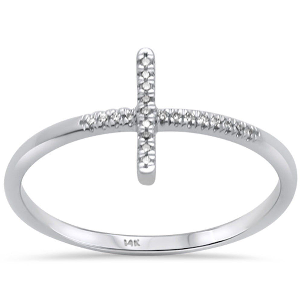 DIAMOND CLOSEOUT! .04ct 14KT White Gold Sideways Cross Diamond Ring Size 6.5