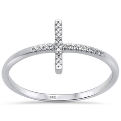 DIAMOND CLOSEOUT! .04ct 14KT White Gold Sideways Cross Diamond Ring Size 6.5