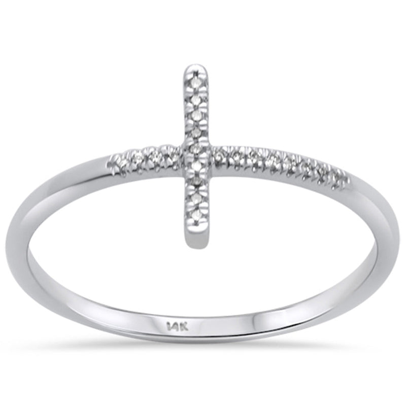 DIAMOND CLOSEOUT! .04ct 14KT White Gold Sideways Cross Diamond Ring Size 6.5