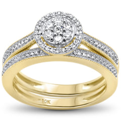 DIAMOND CLOSEOUT!  .26ct F SI 10kt Yellow Gold Diamond Enagement Bridal Ring Set Size 6.5