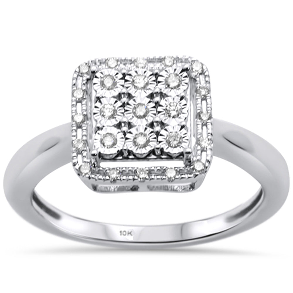 DIAMOND CLOSEOUT! .15ct 10K White Gold Diamond Square Halo Miracle Illusion Engagement Ring Size 6.5