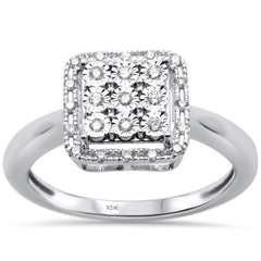 DIAMOND CLOSEOUT! .15ct 10K White Gold Diamond Square Halo Miracle Illusion Engagement Ring Size 6.5