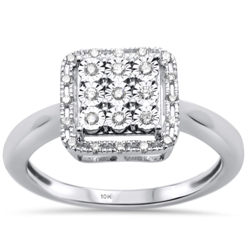 DIAMOND CLOSEOUT! .15ct 10K White Gold Diamond Square Halo Miracle Illusion Engagement Ring Size 6.5