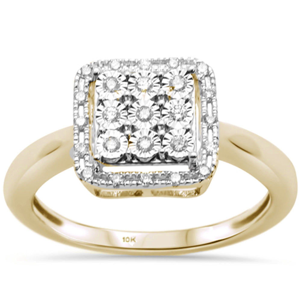DIAMOND CLOSEOUT! .15ct 10K Yellow Gold Diamond Square Halo Miracle Illusion Engagement Ring Size 6.5