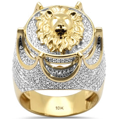 DIAMOND CLOSEOUT!  1.45ct G SI 10K Yellow Gold Diamond Men's Iced out Lion Signet Micro Pave Ring