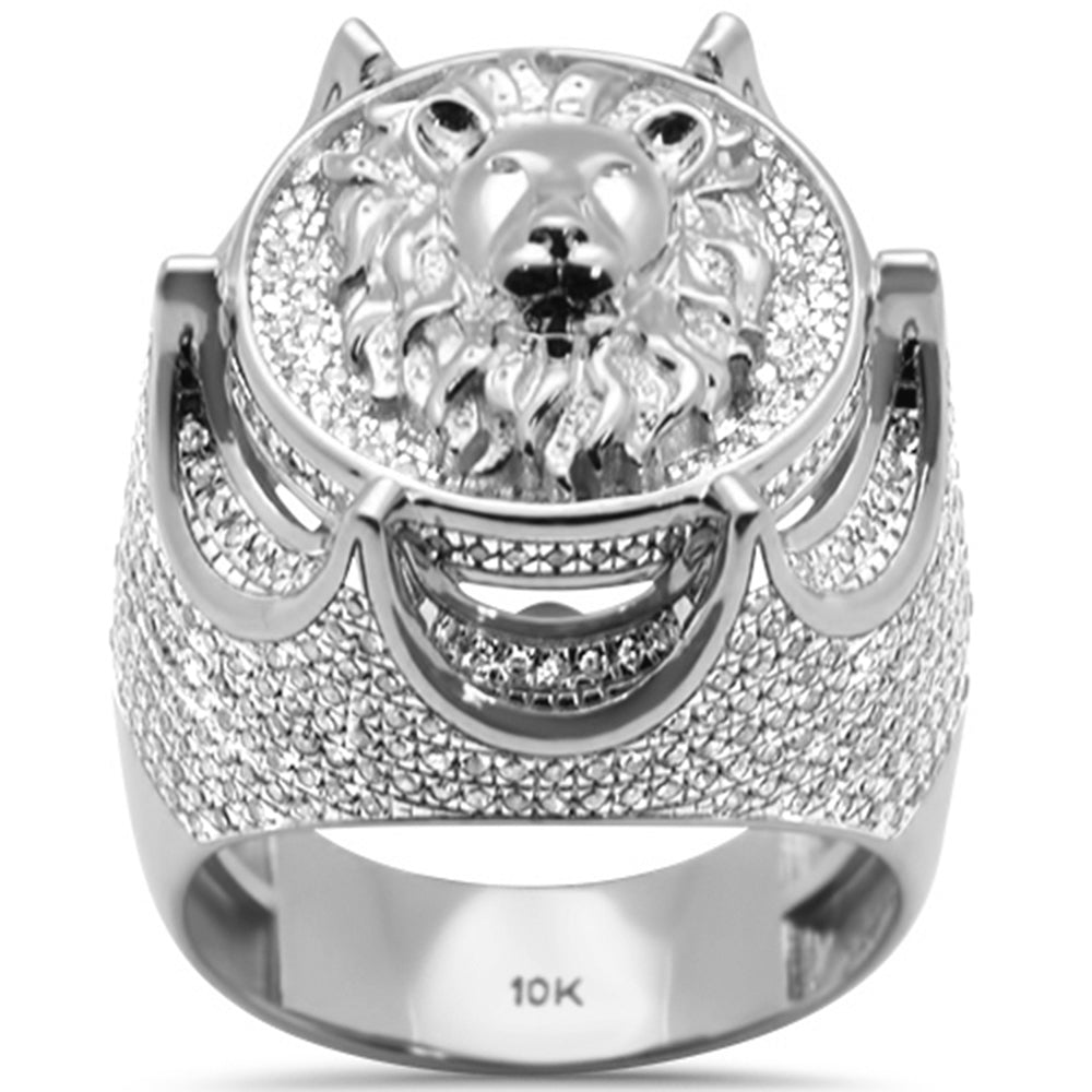 DIAMOND  CLOSEOUT! 1.45ct G SI 10K White Gold Diamond Men's Iced out Lion Signet Micro Pave Ring