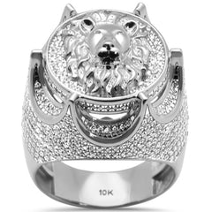 DIAMOND  CLOSEOUT! 1.45ct G SI 10K White Gold Diamond Men's Iced out Lion Signet Micro Pave Ring