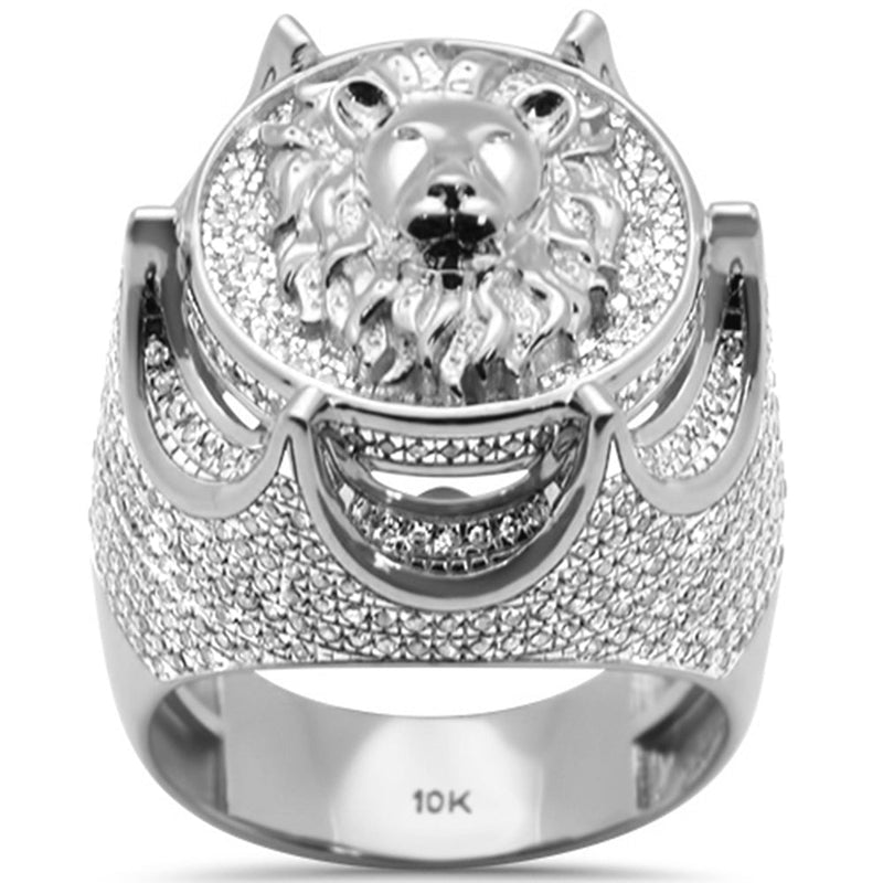 DIAMOND  CLOSEOUT! 1.45ct G SI 10K White Gold Diamond Men's Iced out Lion Signet Micro Pave Ring