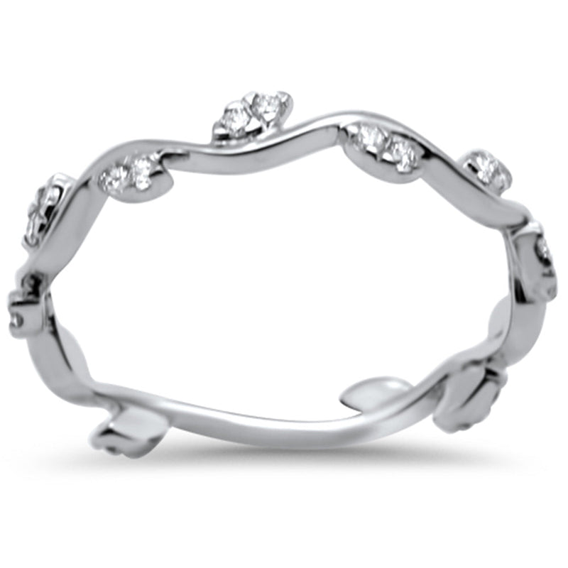 DIAMOND CLOSEOUT! .24ct F SI 14K White Gold Leaf Design Diamond Trendy Band Ring Size 6.5
