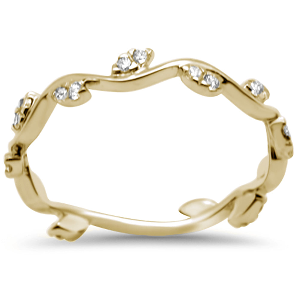 DIAMOND CLOSEOUT! .24ct F SI 14K Yellow Gold Diamond Leaf Band Trendy Ring Size 6.5
