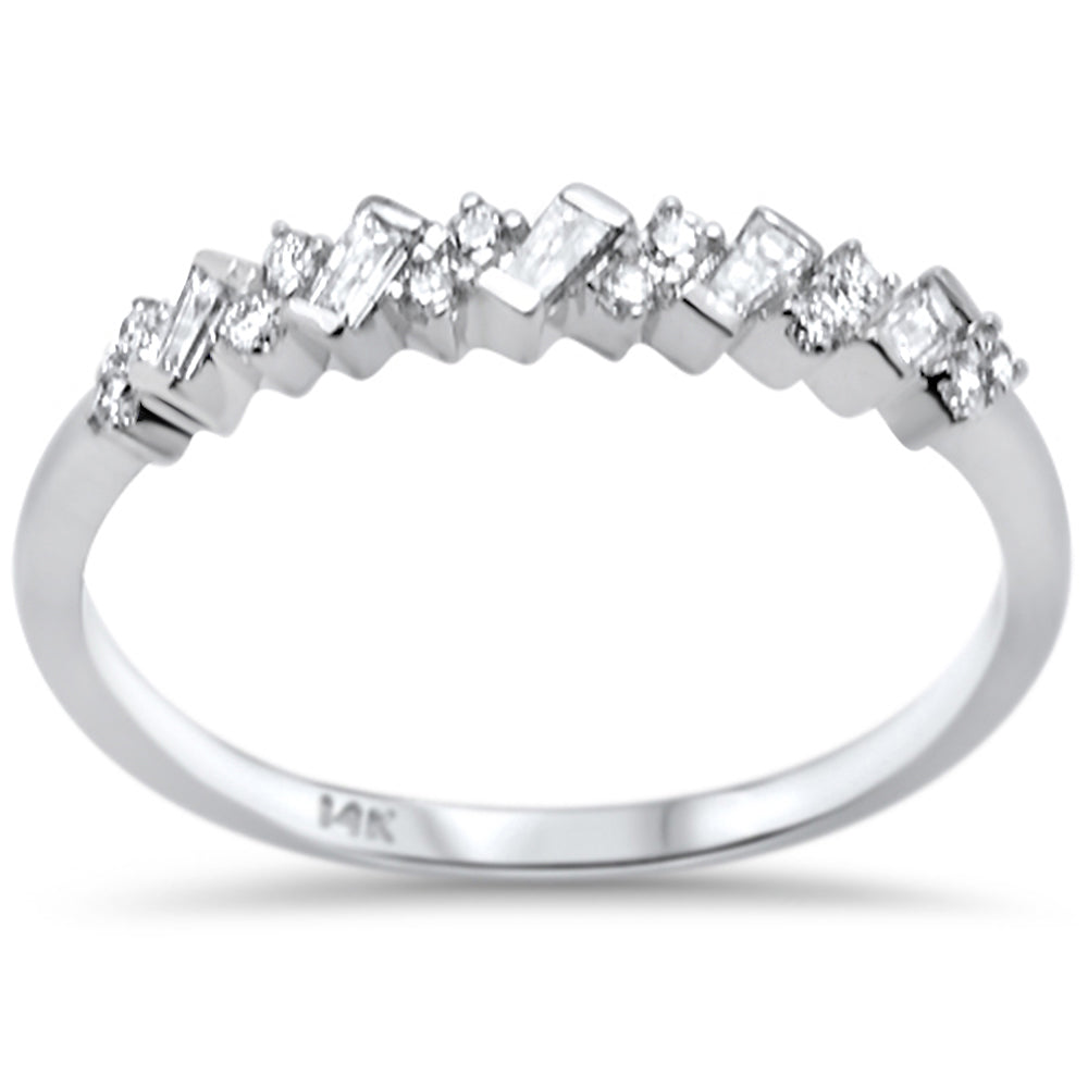 DIAMOND CLOSEOUT! .21ct F SI 14K White Gold Baguette & Round Diamond Fine Band Ring Size 6.5