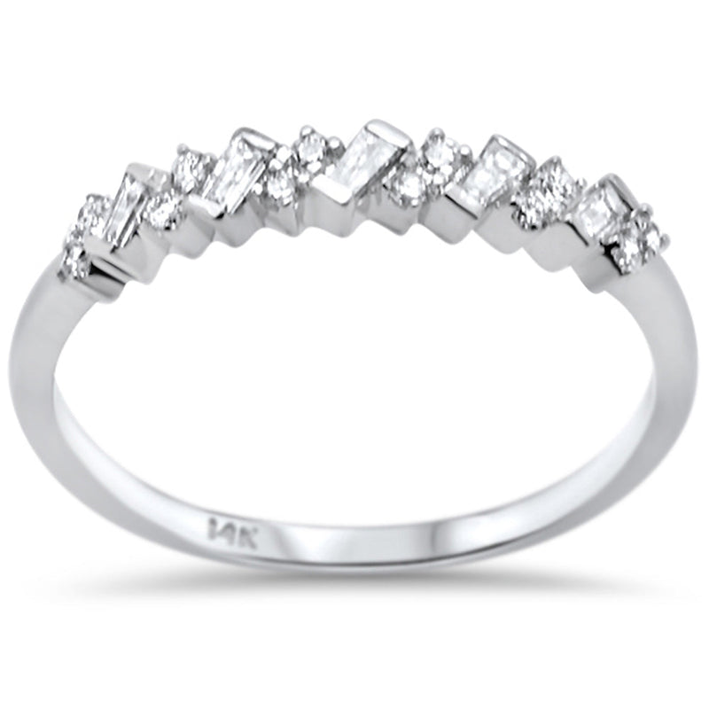 DIAMOND CLOSEOUT! .21ct F SI 14K White Gold Baguette & Round Diamond Fine Band Ring Size 6.5