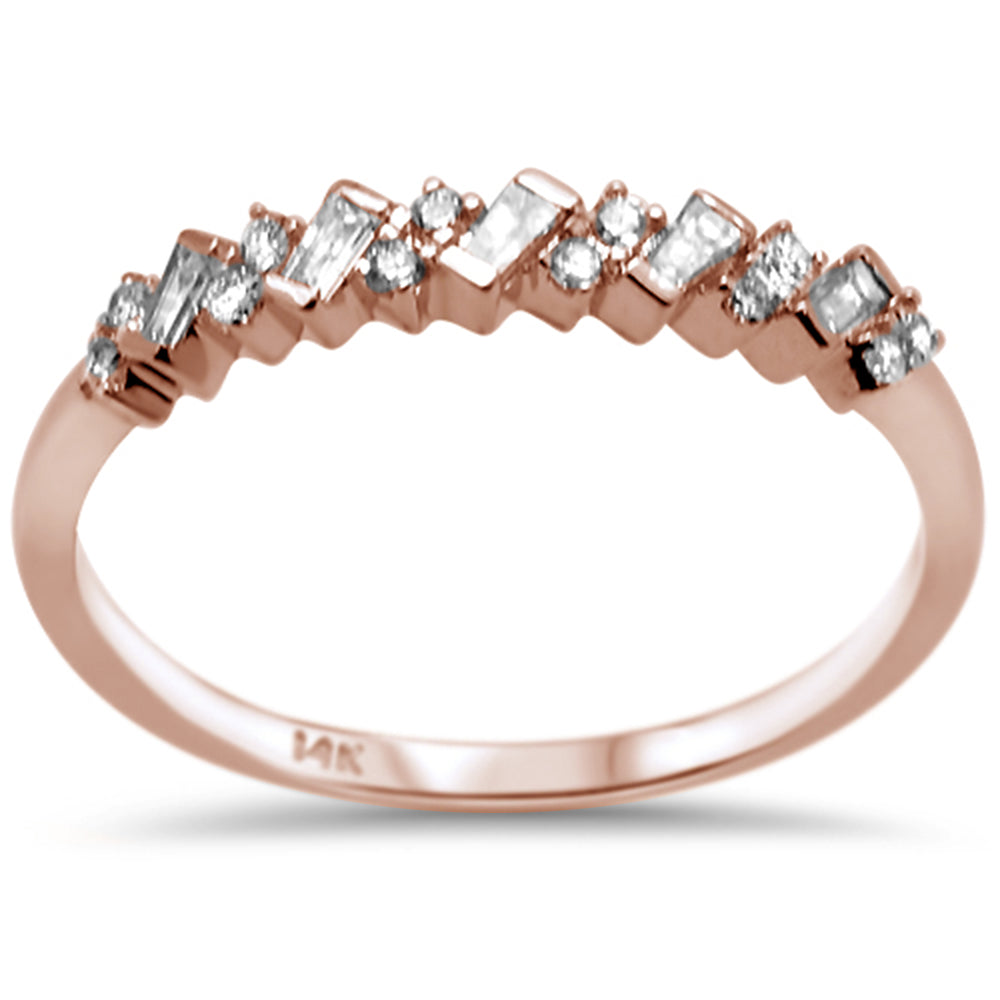 DIAMOND CLOSEOUT! .22ct F SI 14K Rose Gold Baguette & Round Diamond Fine Band Ring Size 6.5