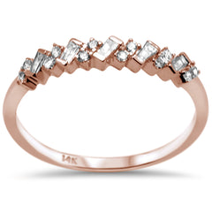 DIAMOND CLOSEOUT! .22ct F SI 14K Rose Gold Baguette & Round Diamond Fine Band Ring Size 6.5