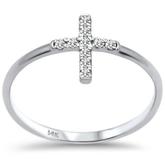 DIAMOND CLOSEOUT! .10ct F SI 14K White Gold Cross Purity Diamond Trendy Ladies Ring Size 6.5