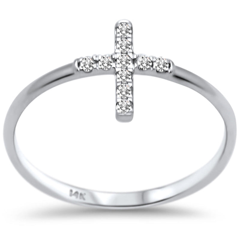 DIAMOND CLOSEOUT! .10ct F SI 14K White Gold Cross Purity Diamond Trendy Ladies Ring Size 6.5