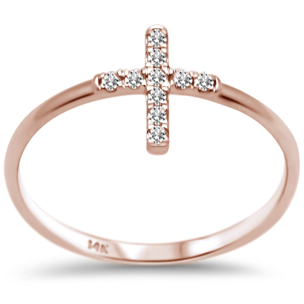 DIAMOND CLOSEOUT! .10ct F SI 14K Rose Gold Cross Purity Diamond Trendy Ladies Ring Size 6.5