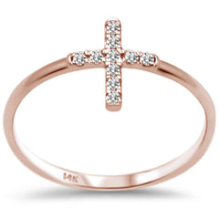 DIAMOND CLOSEOUT! .10ct F SI 14K Rose Gold Cross Purity Diamond Trendy Ladies Ring Size 6.5