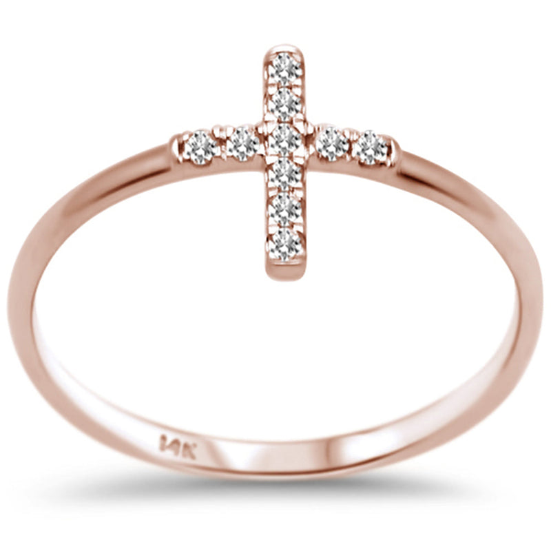 DIAMOND CLOSEOUT! .10ct F SI 14K Rose Gold Cross Purity Diamond Trendy Ladies Ring Size 6.5