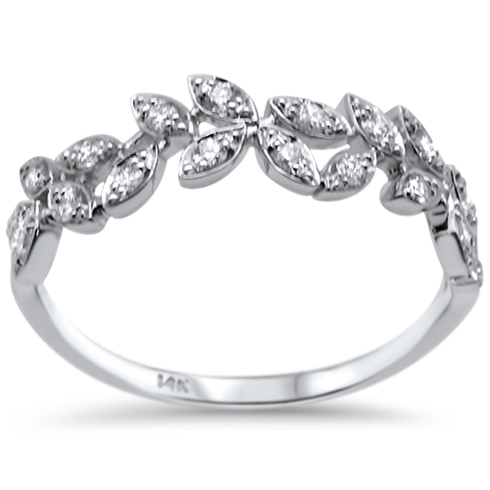 DIAMOND CLOSEOUT! .23ct F SI 14K White Gold Leaves Fashion Diamond Trendy Band Ring Size 6.5