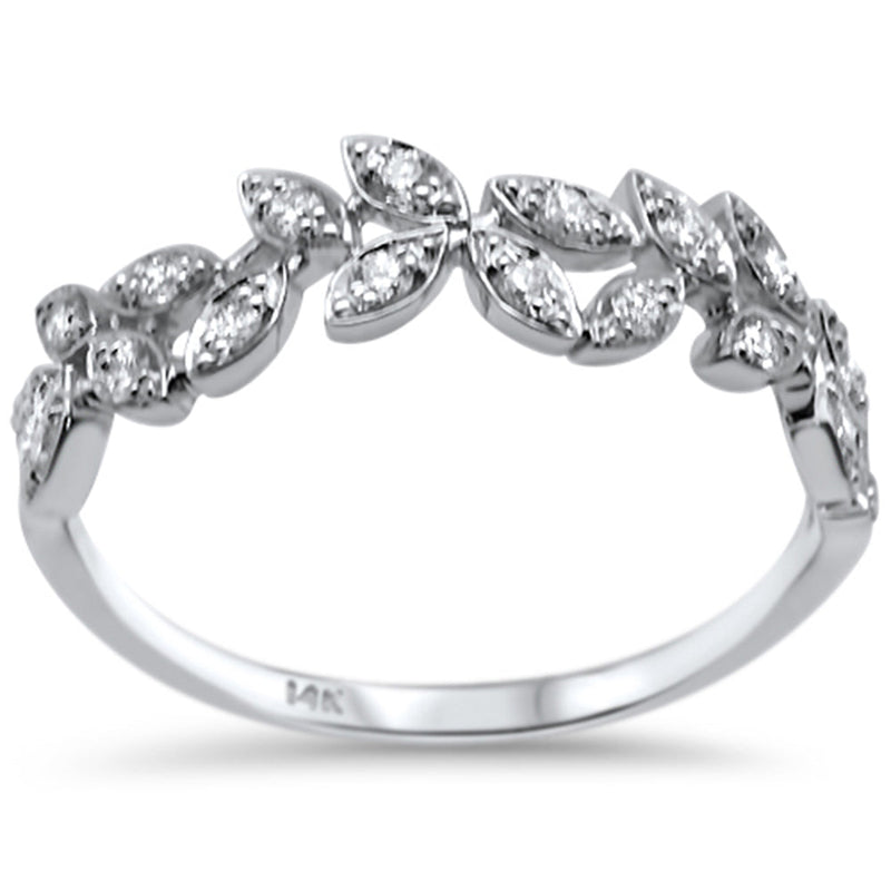 DIAMOND CLOSEOUT! .23ct F SI 14K White Gold Leaves Fashion Diamond Trendy Band Ring Size 6.5