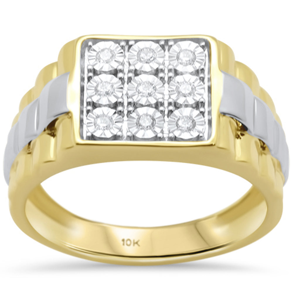 DIAMOND CLOSEOUT!  .14ct F SI 10K Yellow Gold Men's Diamond Miracle Illusion Band Fashion Ring Size 10