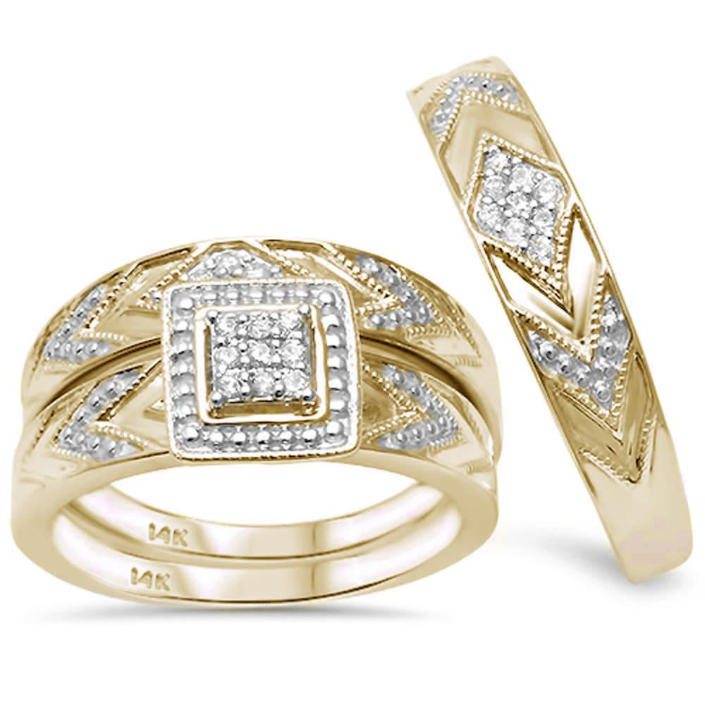 DIAMOND CLOSEOUT! .17ct G SI 14K Yellow Gold Diamond Bridal Women & Men's Trio Ring Set Size 6.5 & Size 10