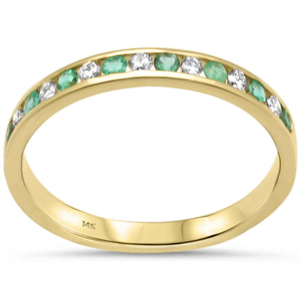 DIAMOND CLOSEOUT! .26ct G SI 14K Yellow Gold Diamond & Emerald Gemstone Anniversary Band Ring Size 6.5
