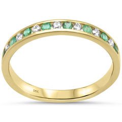 DIAMOND CLOSEOUT! .26ct G SI 14K Yellow Gold Diamond & Emerald Gemstone Anniversary Band Ring Size 6.5