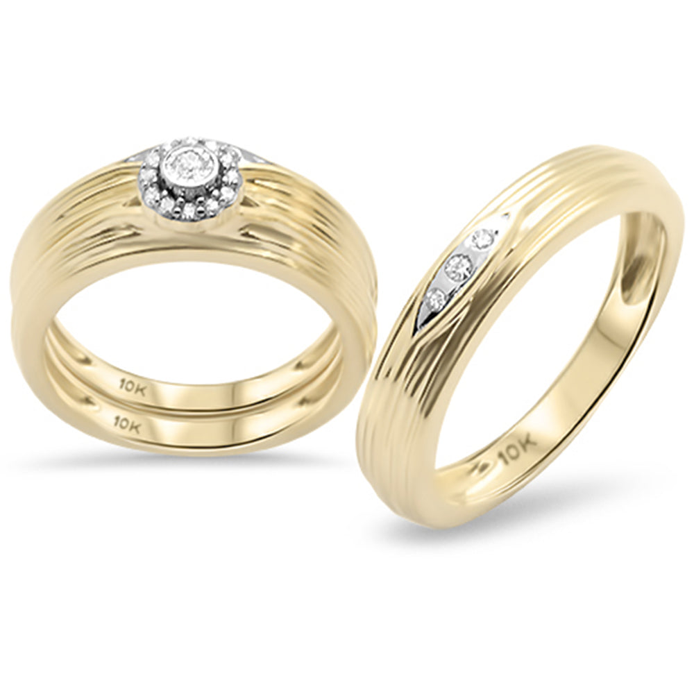 DIAMOND CLOSEOUT!  .18ct G SI 10K Yellow Gold Diamond 3pcs Men's & Women's Wedding Trio Set