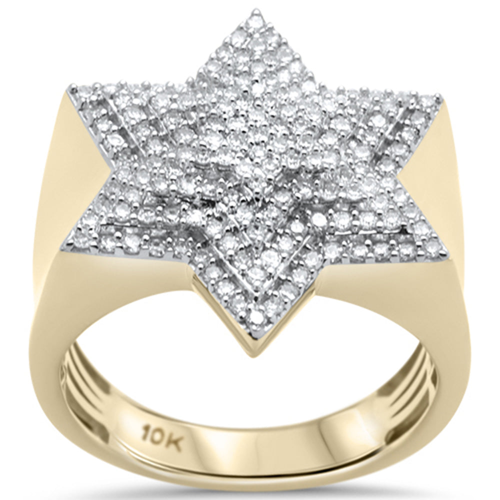 DIAMOND CLOSEOUT!  .97ct G SI 10K Yellow Gold Diamond Men's Micro Pave Star Ring Size 10