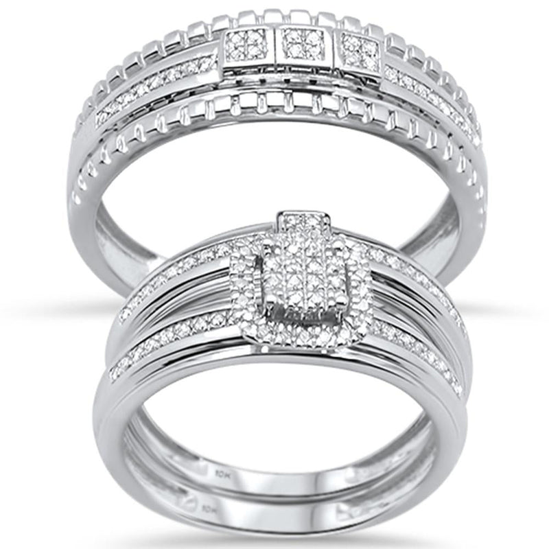 DIAMOND CLOSEOUT!  .25ct G SI 10K White Gold Diamond Wedding Band Bridal Trio Set